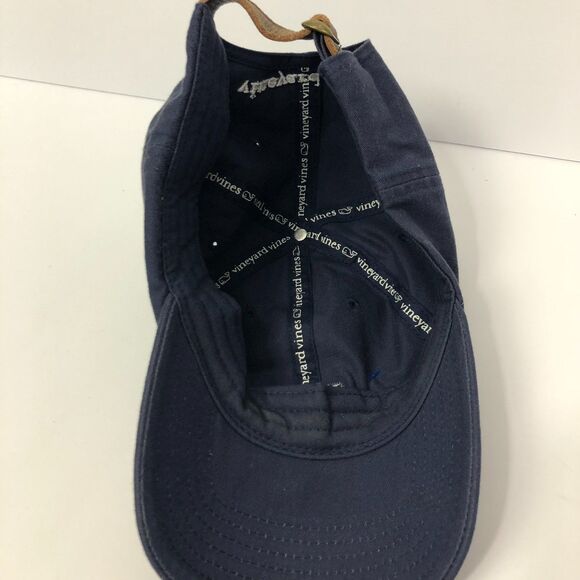 Vineyard Vines USA Whale American Flag Logo Navy Blue Leather Strap OSFM Hat Cap - Picture 3 of 3